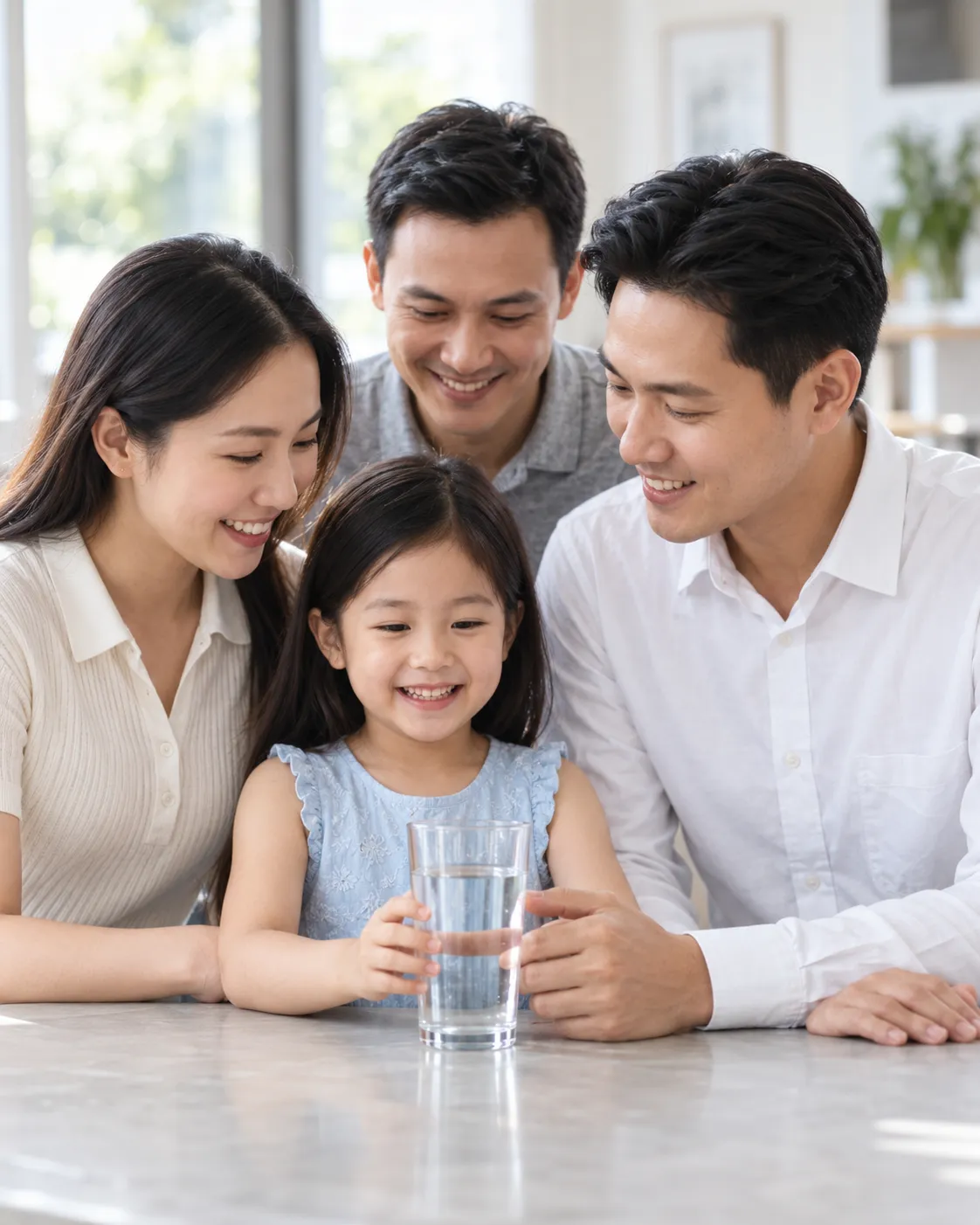 Happy family drinking clean water